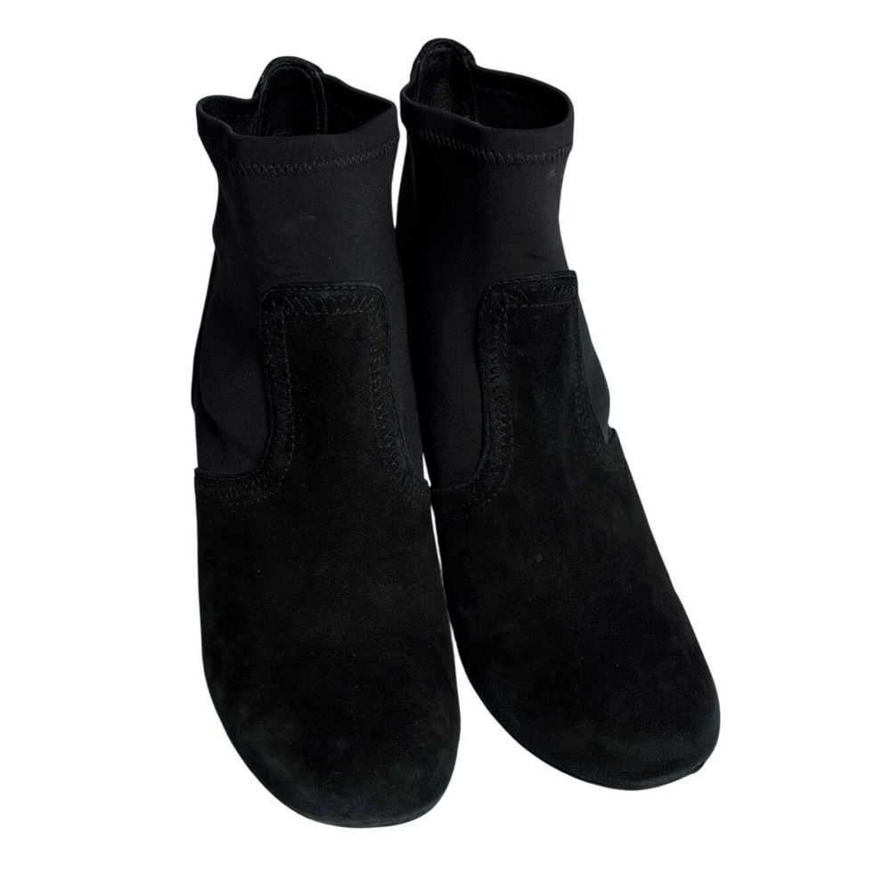 Tory Burch Black Suede Neoprene Wedge Ankle‎ Boots Logo Heel 10M
